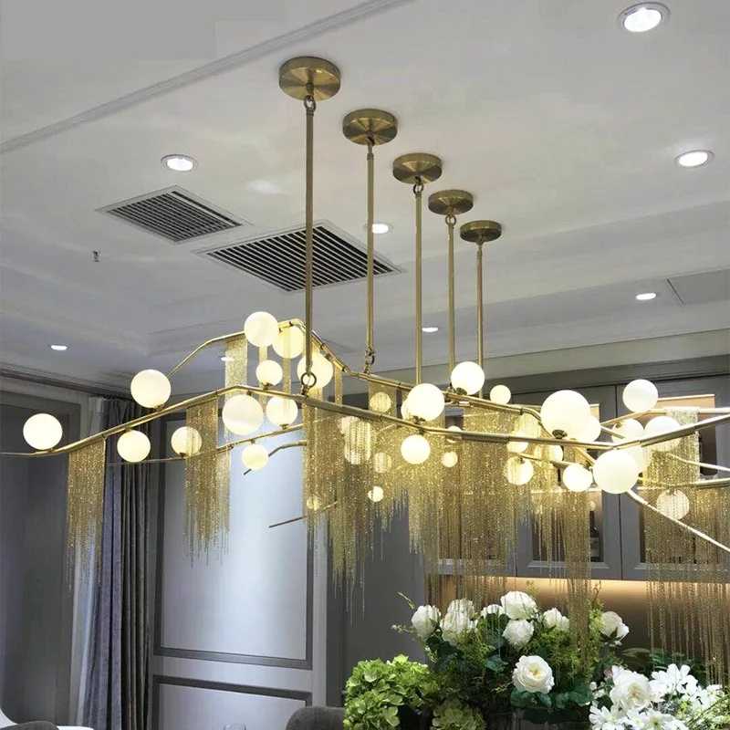 

New Magic Bean tassel pendant light, simple Nordic creative hanging glass branches, living room and dining room