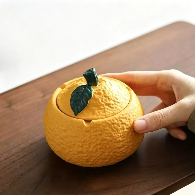 1pcs Orange Shaped Ashtray with Lid Resin Home Creative Living Room Tea Table Ornament Anti Fly Office High Appearance Ashtray