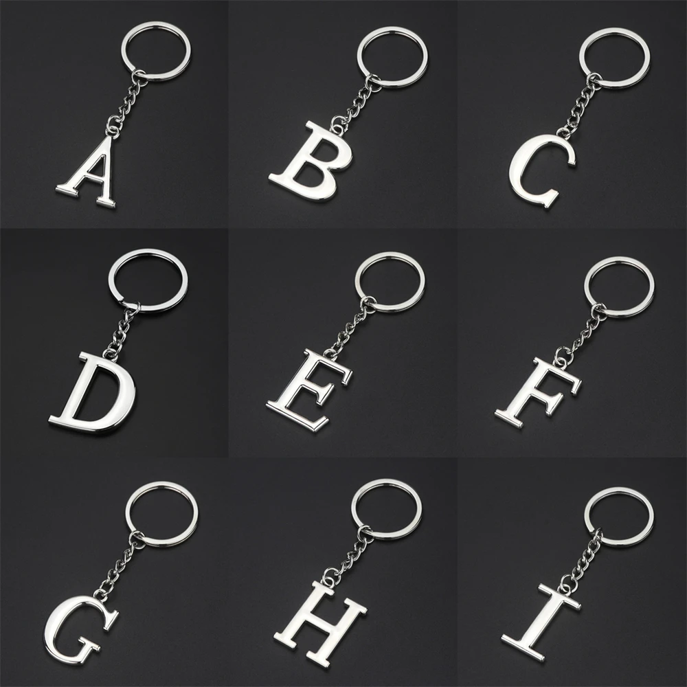 Fashion Simple A-Z Initials Keychains Metal 26 English Letters Couples Keyring Wallet Handbags Accessories