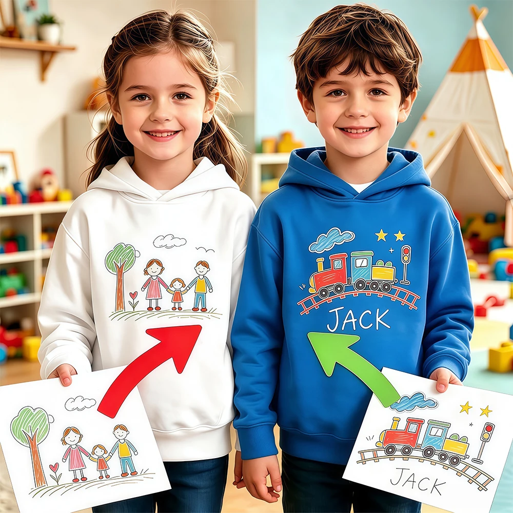 Custom Sweatshirt Kids Boy Girl Hoodies Toddler Pullover Top Add Text Logo Image Name Print Cotton Long Sleeve Design T-Shirt