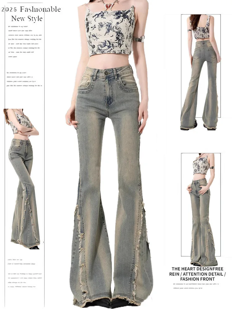 

Retro American Bell Bot Jeans Women's Spring Autumn New Design Sensation Not Legging Hoof Pants High Waist Long Pant...