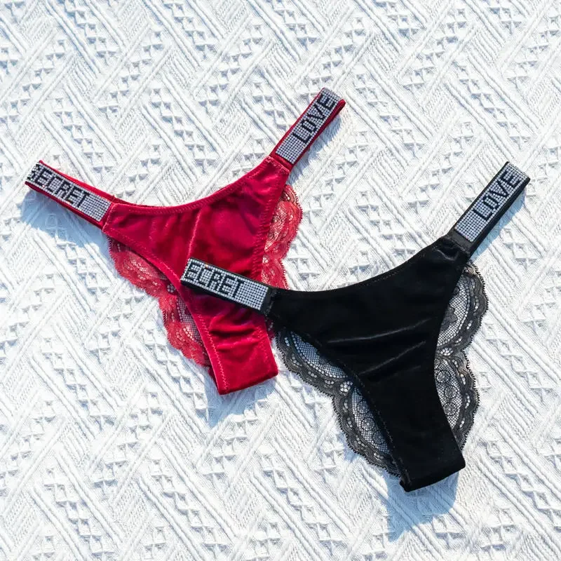 

Sexy Velour Women Panties Lace Shorts Stitching See-through Thong Half Pack Hip Briefs Low Rise T Pants Drill Seamless Lingerie
