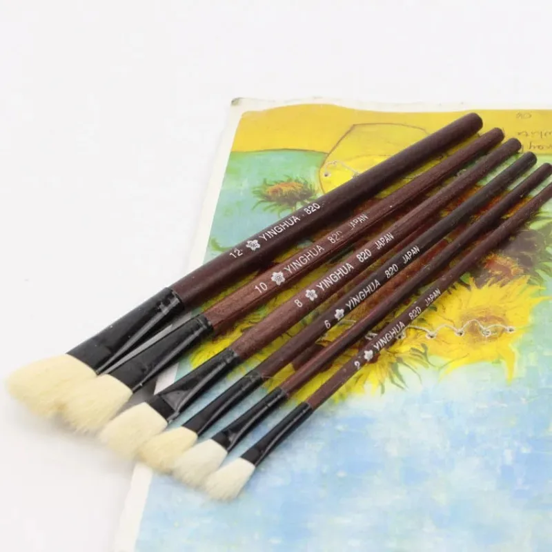 wool sheep flat tail oil painting brush Kids Watercolor Gouache Painting Pen Wooden Handle Paint Brush Set Drawing Art Supplies