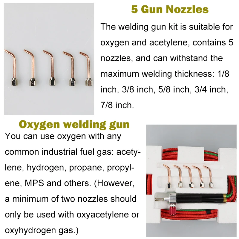 Metal crafts welding acetylene 6300 ° F, equipped with 5 types of welding nozzles for mini oxygen welding gun