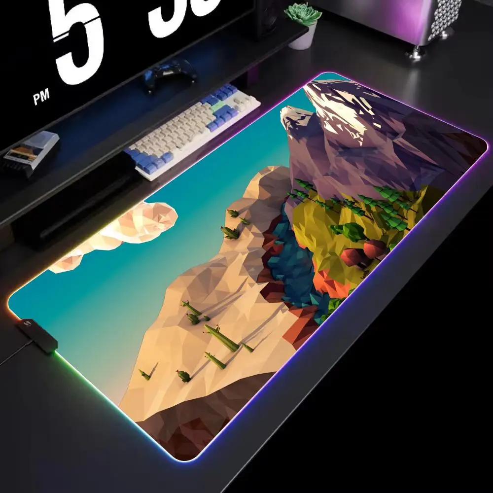 

threeD anime painting Mouse Pad Gamer Rgb Desk Mat Back Light Led Mousepad Setup Gaming Accessories Deskmat Big Mousepad