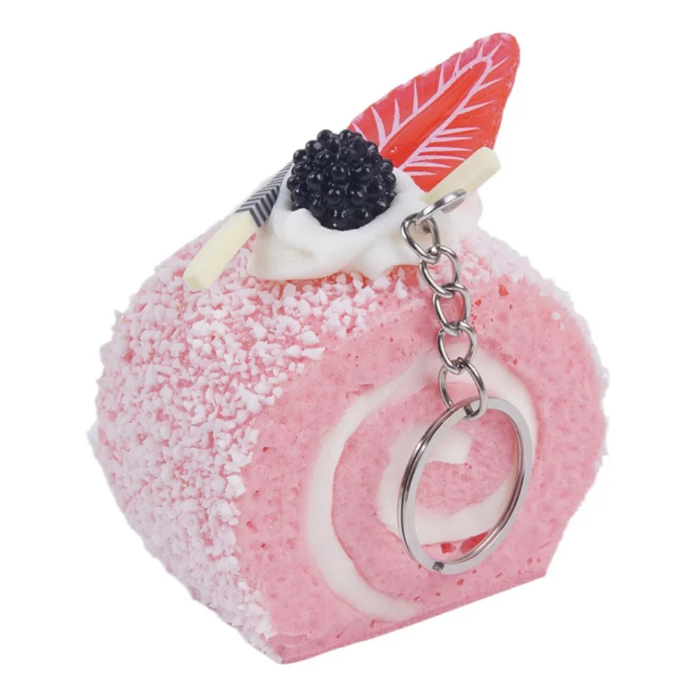 Creative Fruit Cake Roll Squeezed Toy Anxiety Relief with Keychain Swiss Roll Squishy Toy PU Kneading Realistic Food Pinch