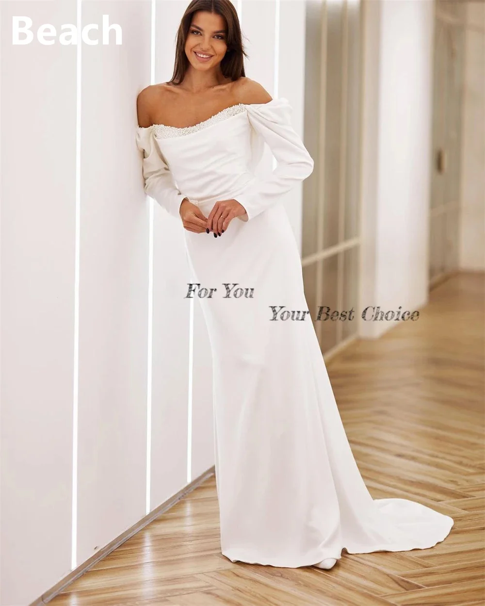 Elegant Mermaid Wedding Dresses Off Shoulder Long Sleeves Solid Bridal Gowns Backless Beach Bride Dress robe de mariée