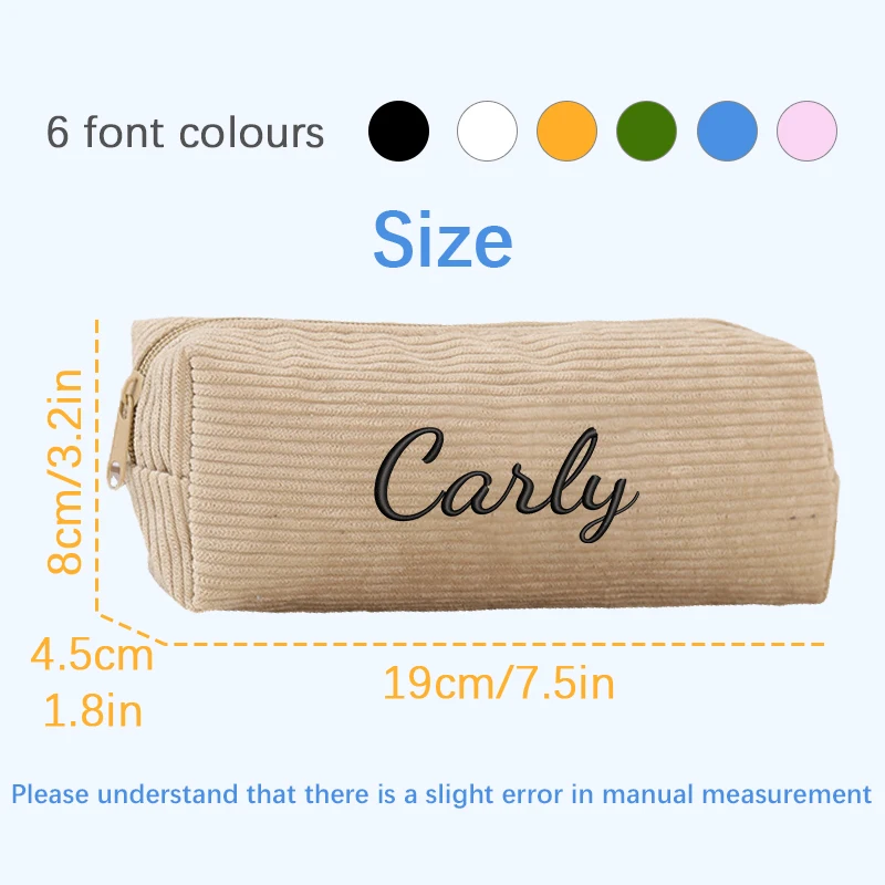 Customised Embroidery/Standard Style 2 Options, Corduroy Cartoon Shark Design Pencil Case, Storage Bag, Back-to-School Season!