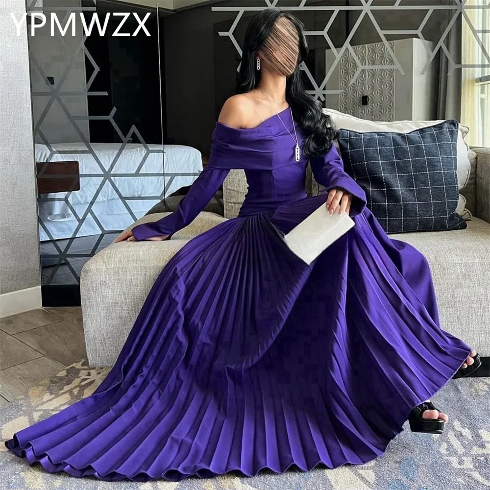 

Customized Prom Gown Formal Women Party Occasion YPMWZX Off-the-shoulder A-line Floor Length Draped Bespoke Dresses Eve