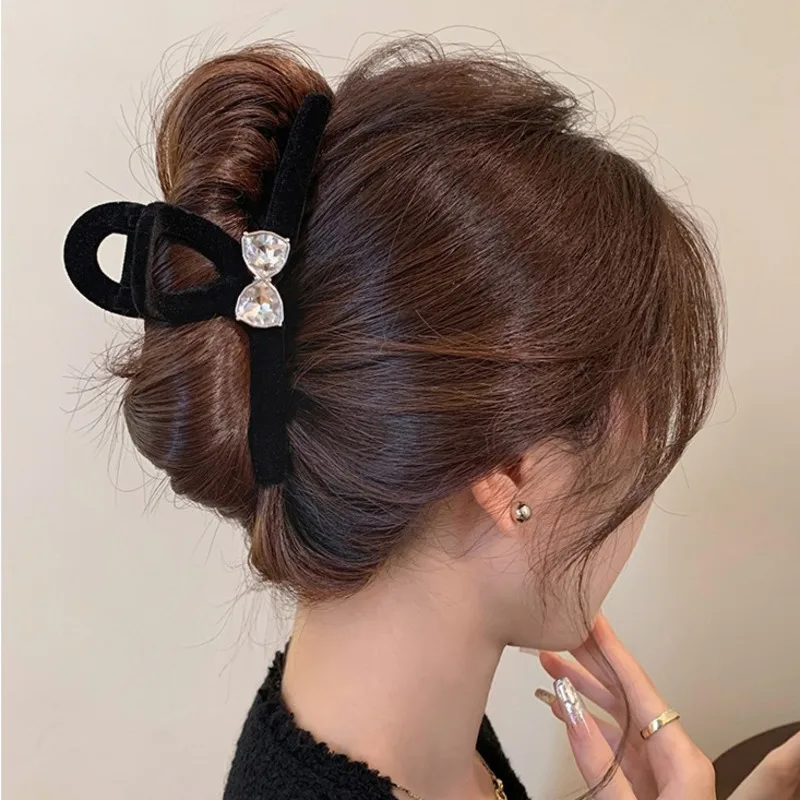 Retro Flock ing Kristall Haar Krallen Vintage große Platte Haars pange Verschluss Haarnadeln Haars pangen Kopf bedeckung für Frauen Haarschmuck neu