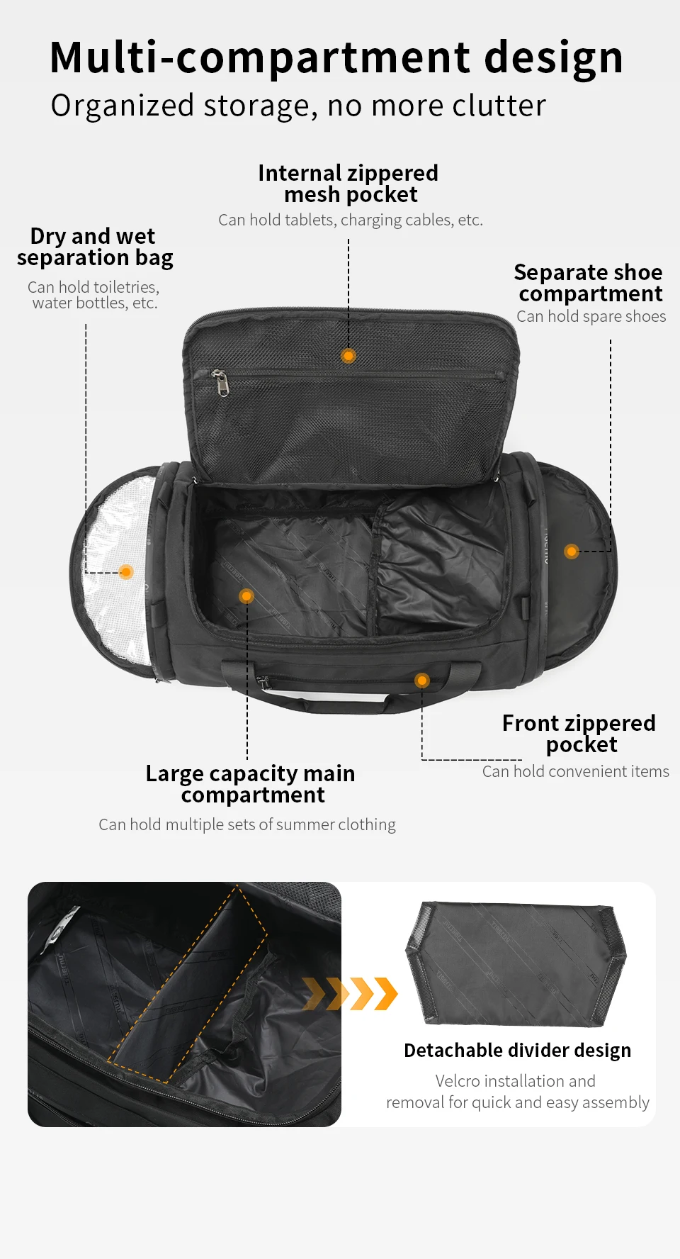 Tigernu Reisetaschen Für Männer Sporttasche Wasserdichte Fitness Tasche Männer Outdoor Tragbare Tasche Ultraleicht Yoga Sport Tasche Handtasche Umhängetasche – Detail 8