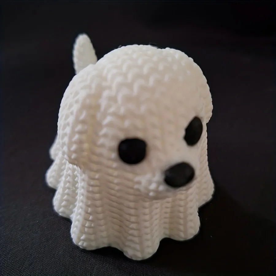 تمثال كلب شبح محبوك، زخرفة شبح كلب الهالوين، اختيار مثالي لتزيين جو الهالوين، مناسب لتزيين حفلات الهالوين الداخلي/الهالوين، سطح الطاولة أو الحديقة أو رف الكتب، زينة المنزل، مثالي للهالوين