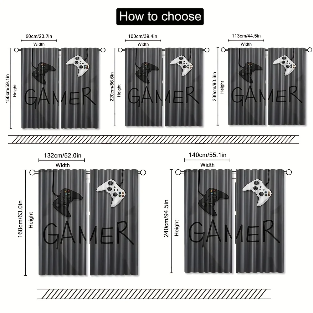 Gaming Curtain Window Drapes for Boy Room Man Cave Decor Gamer Controller Accent Stylish Curtains Blackout Panels