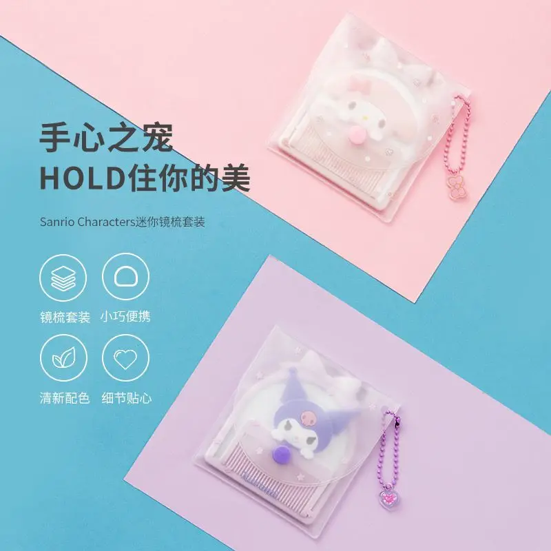 

MINISO Sanrio Mini Mirror Comb Set Cinnamoroll My Melody Kuromi Comb Cute Cartoon Girl's Portable Portable Cosmetic Mirror Gifts