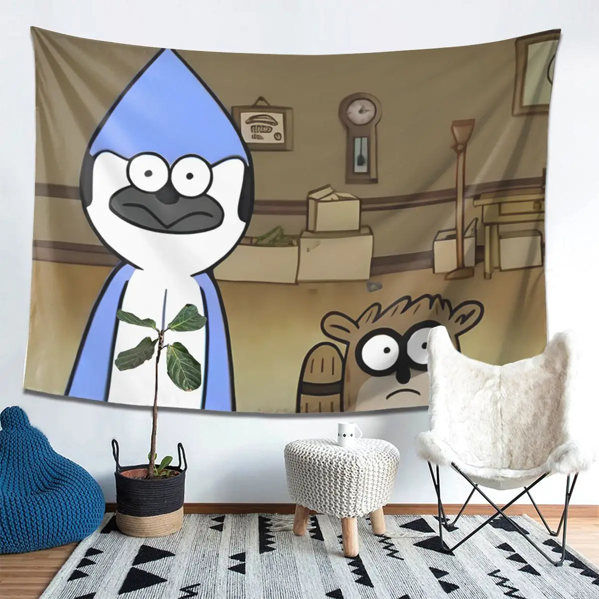 نسيج Mordecai and Rigby للتعليق على الحائط لتزيين المنزل الجمالي لغرفة النوم