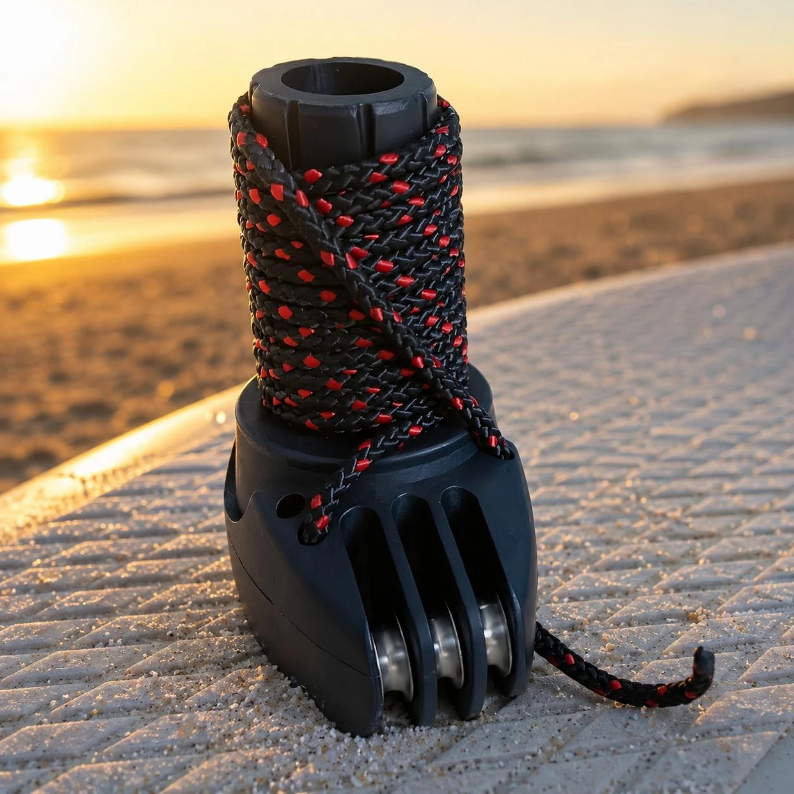 Rope-Wrapped Mast Base Cylindrical Opening Water Sports Gear