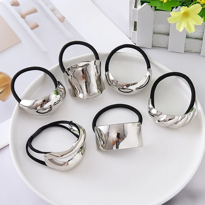 

Vintage Fashion Hair Ties 2PCS Irregular Arc Metal Elastic Band for Women Ponytail Versatile Simple Durable Kit