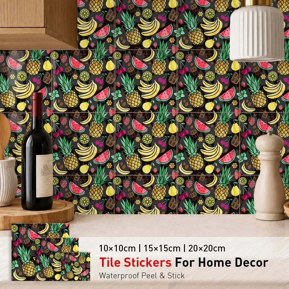 Sweet Treats Tile Stickers Waterproof Peel and Stick Self Adhesive Oil Proof Backsplash Decals Floral Wallpaper for Sweet Shoppe