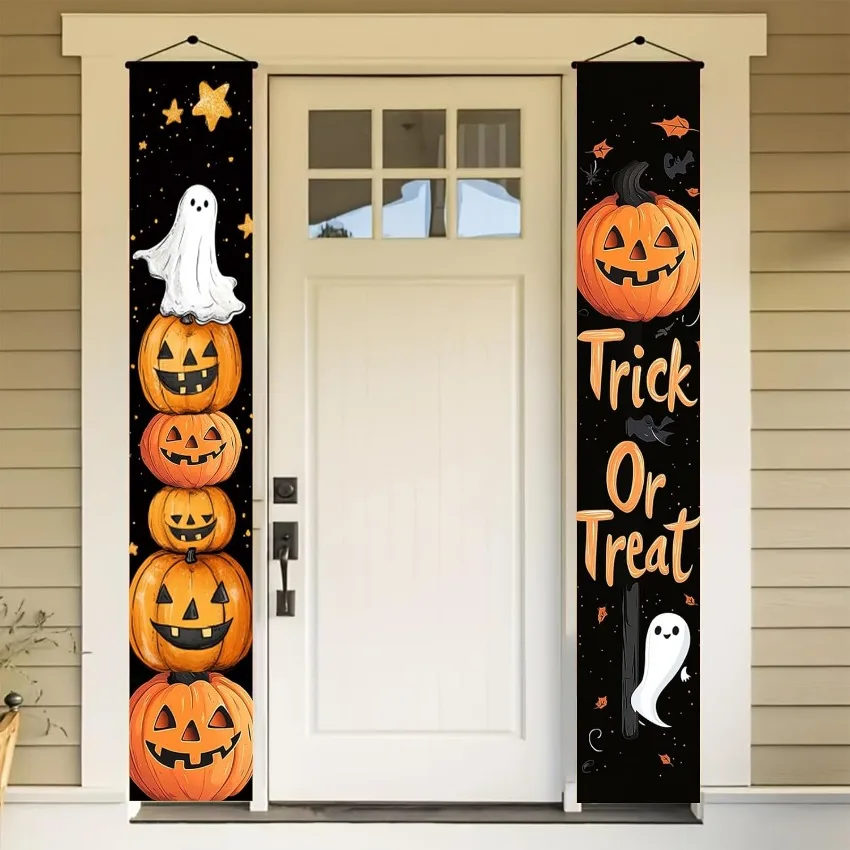 Trick or Treat Halloween Porch Banner Flag 12 x 71 Inch Jack O Lantern Pumpkin Door Sign for Outdoor Hanging Decor