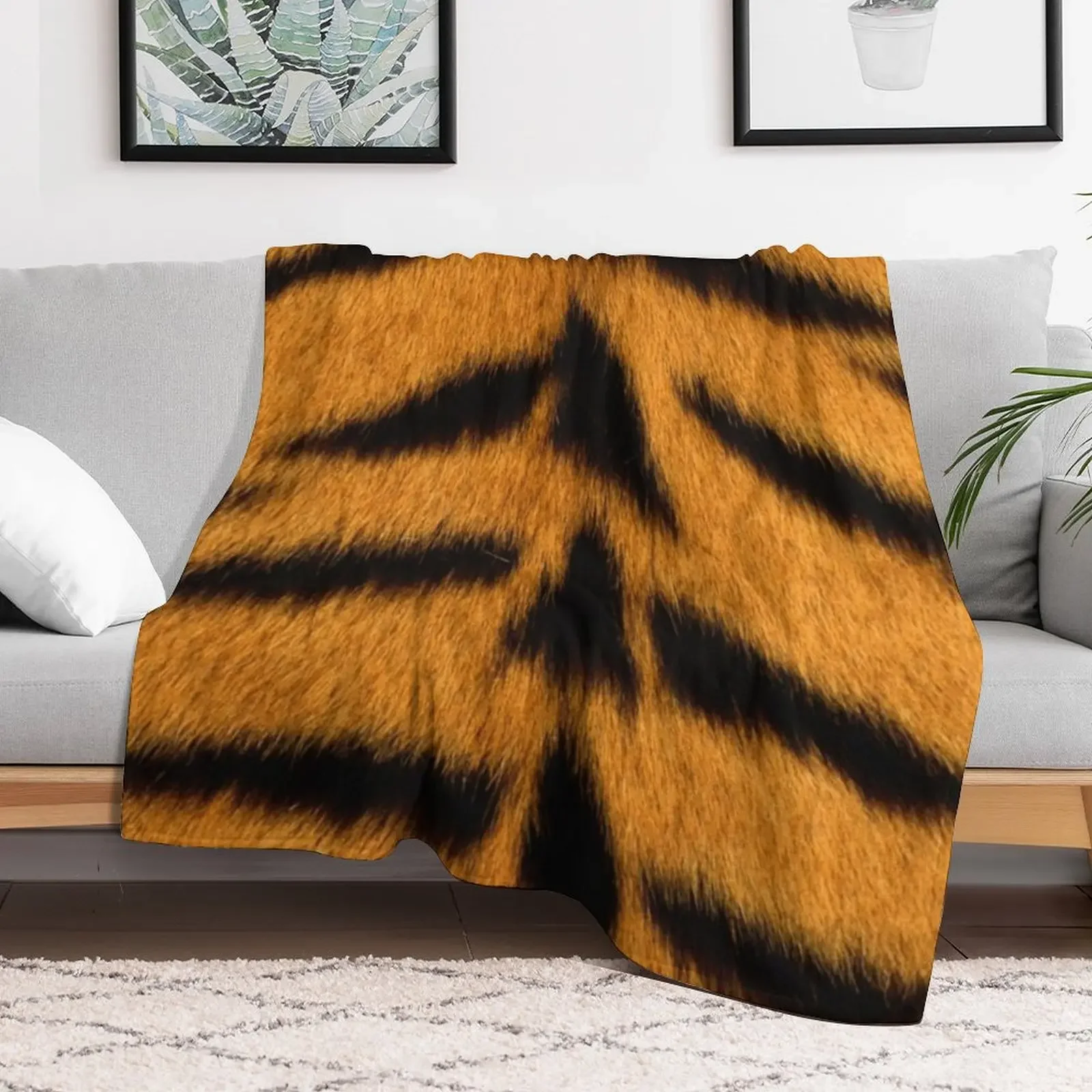 Tiger Print Design Throw Blanket Anti Shedding Soft Fuzzy Blanket for Home