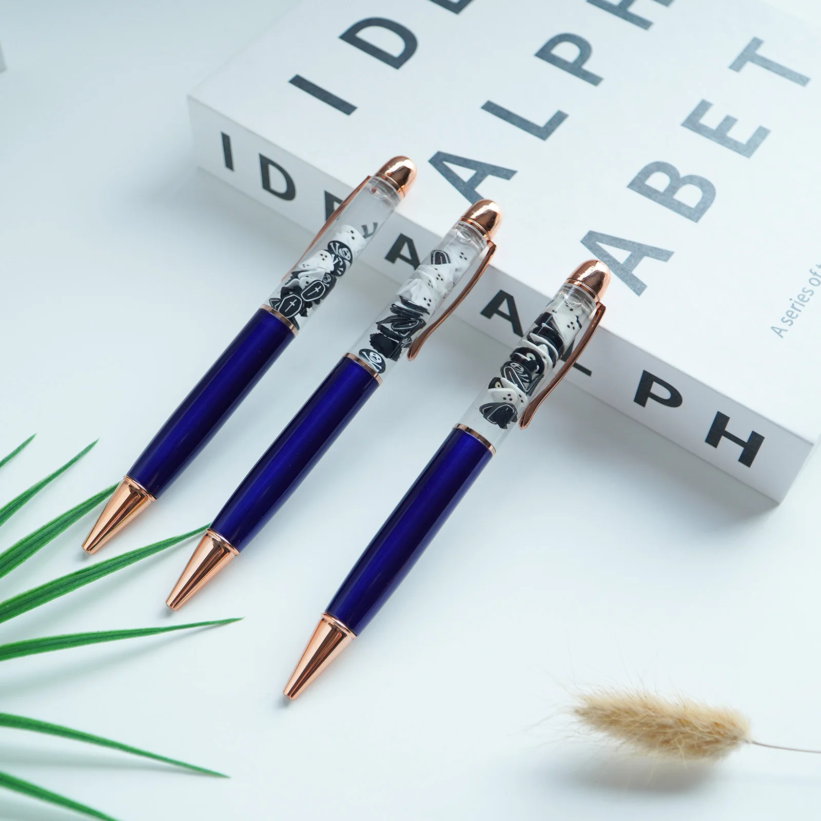 Ghost Skull Cross Spooky Halloween Fun Pens Cute Floater Floating Liquid Writing Journaling Office Pen Novelty Gag Gifts