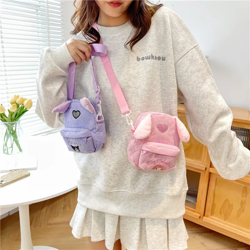 Wholesale Plushies Kawaii Sanrio Cinnamoroll Plush Bag Cute My Melody Kulomi Small Square Bag Christmas Birthday Gift for Kids