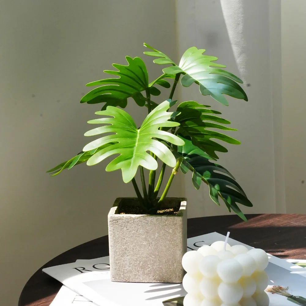 Simulation green plant fake flower ornament turtle back leaf small potted plant office desktop room living room coffee table