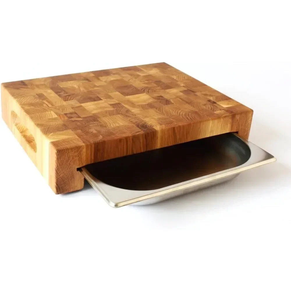 Wooden Board End Grain Butcher Cutting Board - Heavy  Meat Chopping Board With Stainless Steel Drip Tray Handles Wood on sale