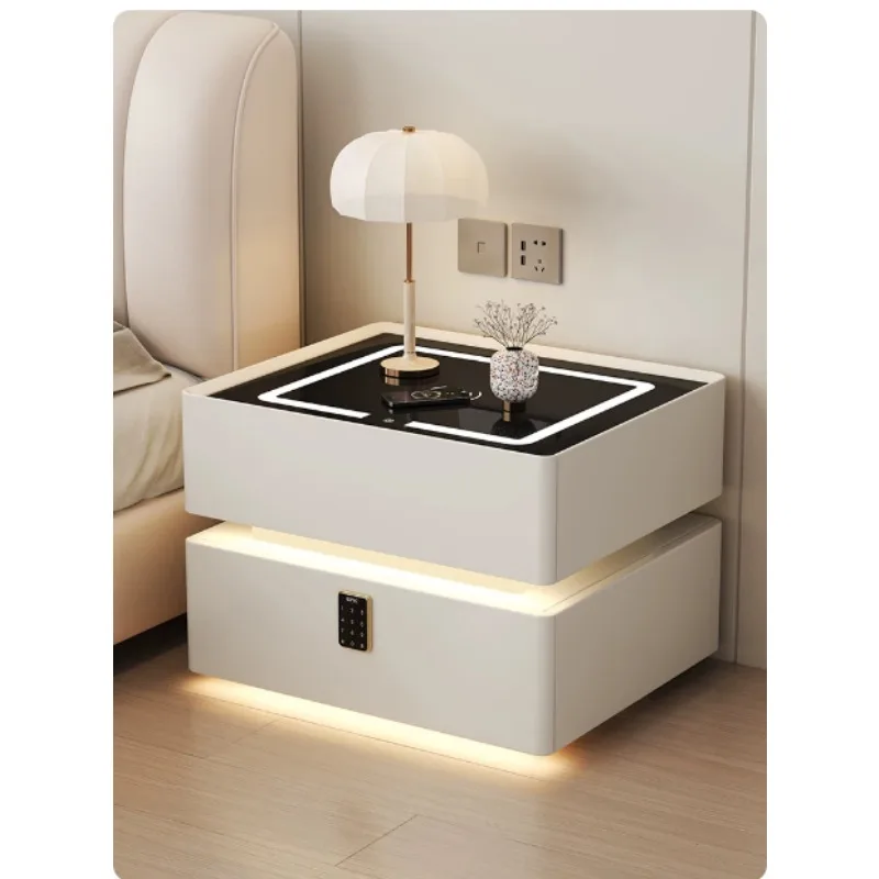 Solid Wood Smart Bedside Table, 2‑Drawer Nightstand with Wireless Charging Audio and Lock for Bedroom Use