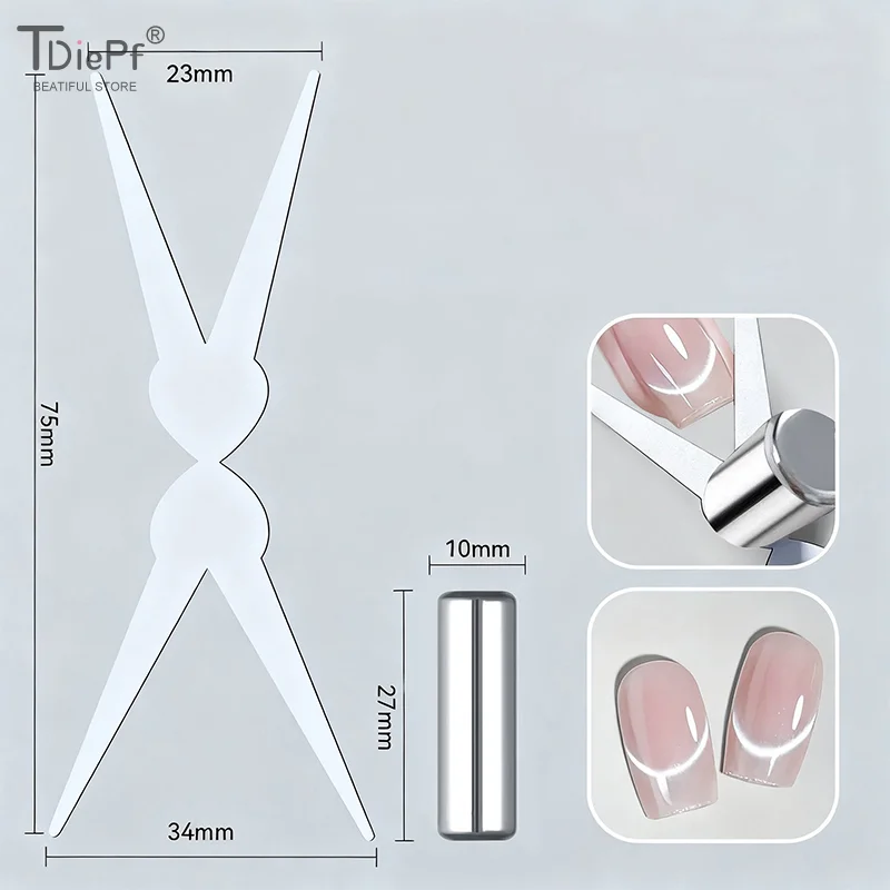 Unghie a forma di Y grandi a doppia testa Forma francese Forte magnete per occhi di gatto Foglio di ferro Nail Art Smalto gel Effetto magnetico Manicure