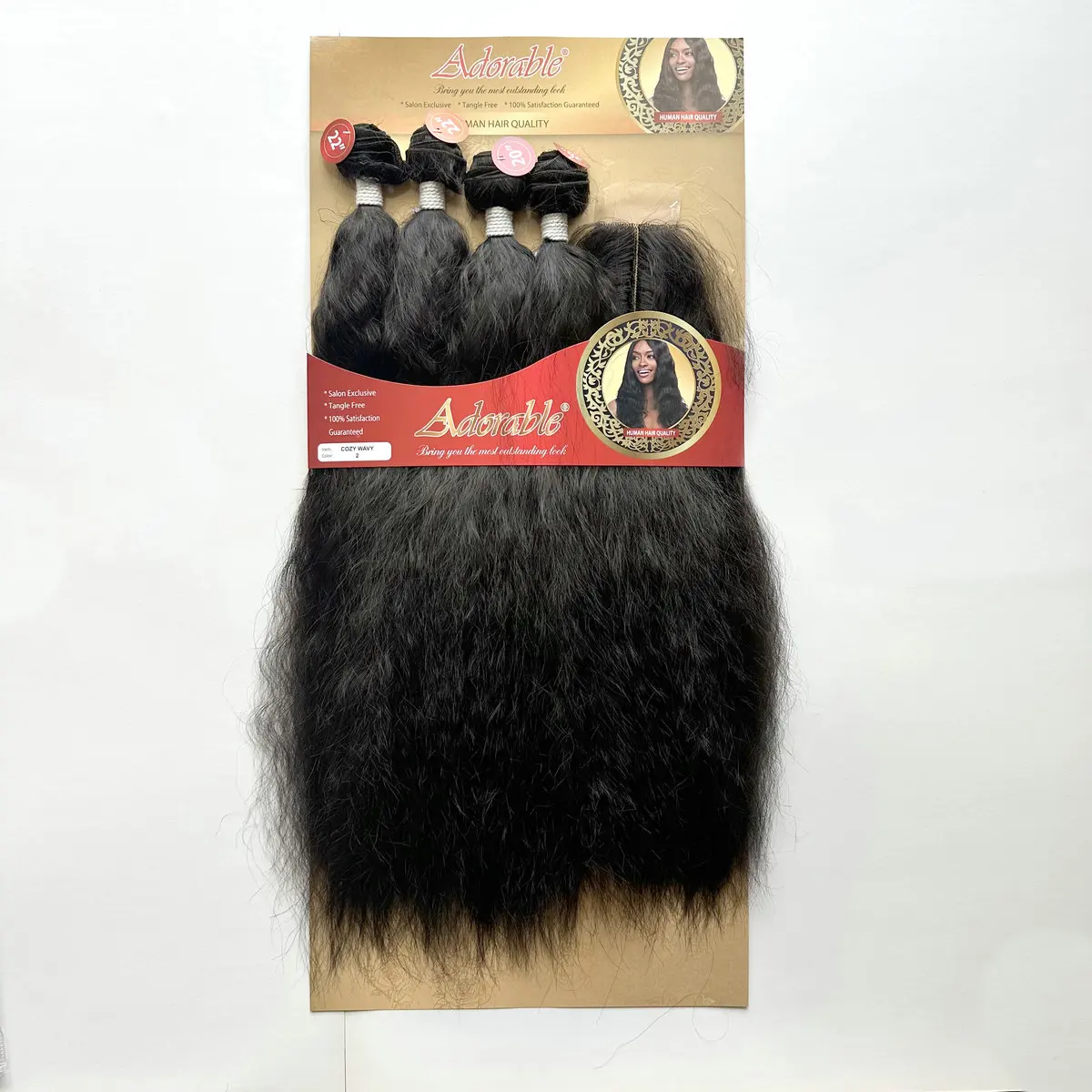 Adorable Afro Kinky Straight One Pack Solution,Packet Synthetic Hair Bundles With 2*4 T Part Lace Closure COZY WAVY 4PCS Package