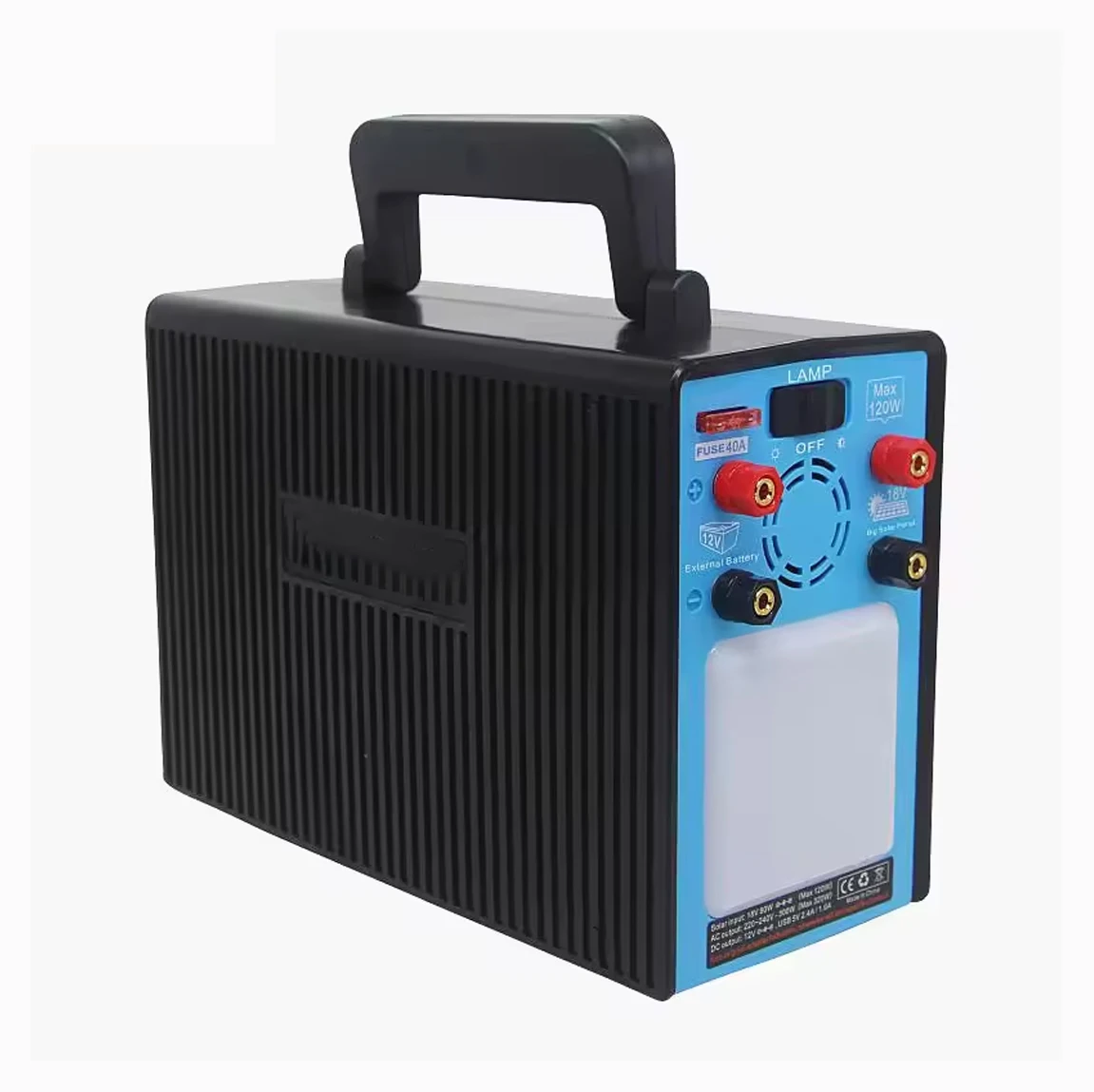 The 300-watt power station kit includes solar panels and light bulbs