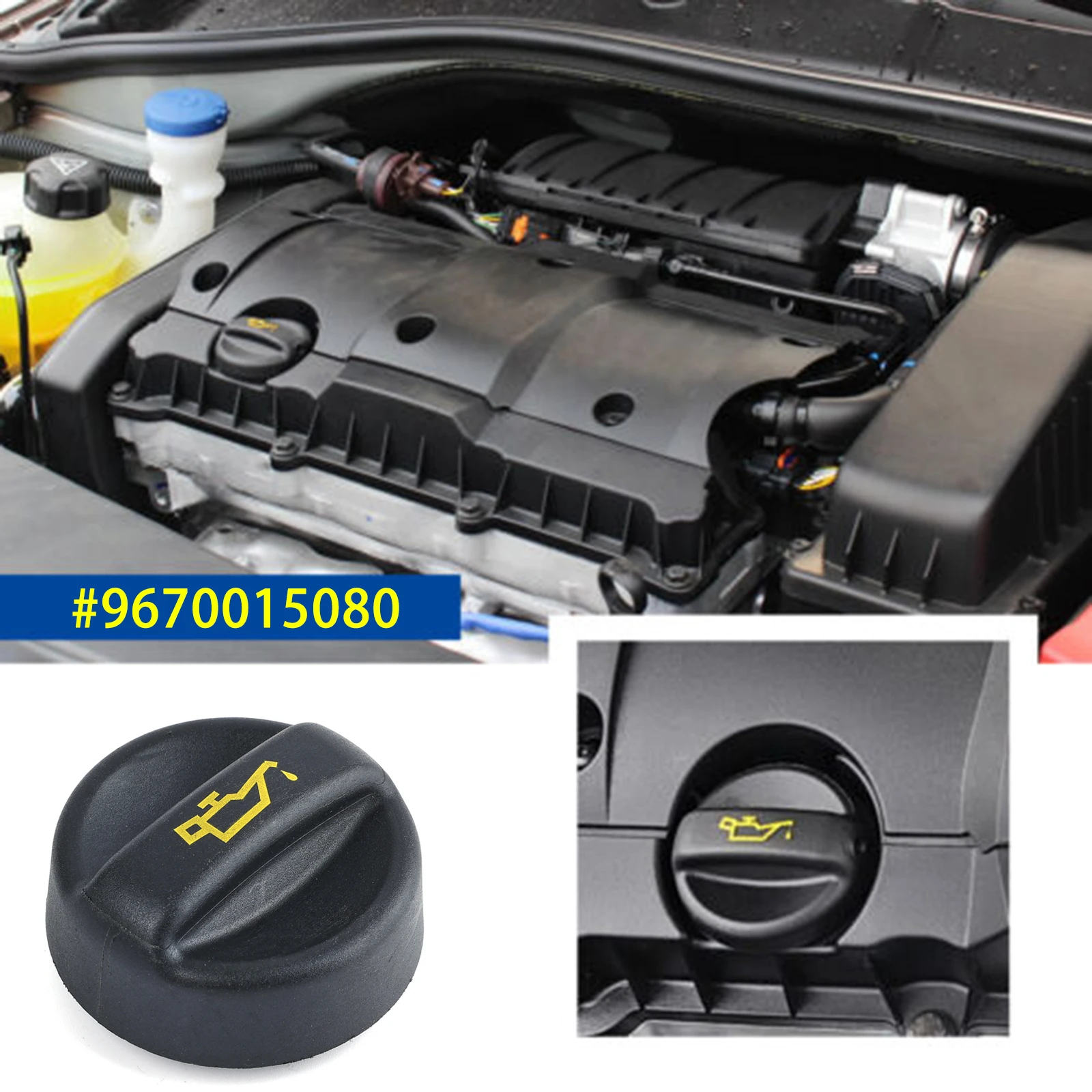 For Ford Fiesta Focus Kuga Galaxy S-Max C-Max B-Max Peugeot Volvo Suzuki 9670015080 Engine Oil Filler Cap Car Replacement Parts