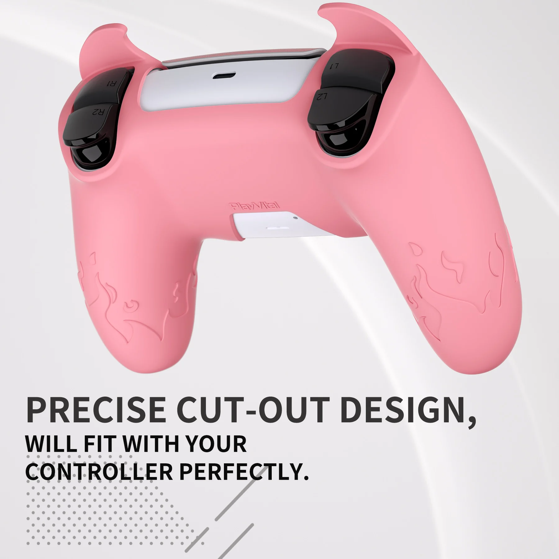 PlayVital Cute Demon Controller Funda de Silicona para ps5, Funda de Controlador Kawaii Protector de Piel para Gamepad para ps5 - Rosa