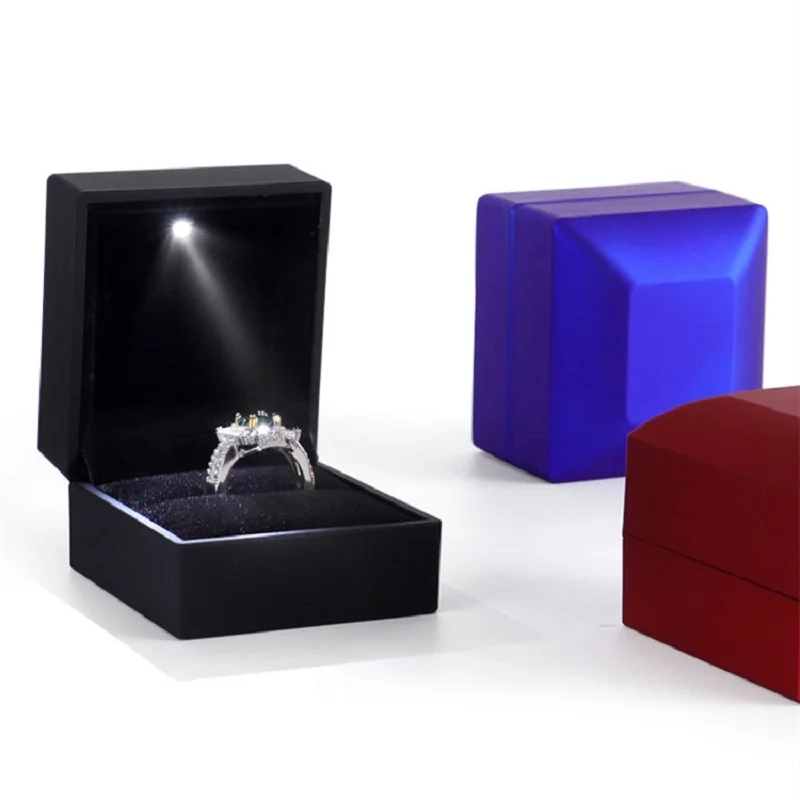 Luxury Pendant Box Square Wedding Ring Case Jewelry Gift Box with LED Light for Proposal Engagement Wedding Ring Box