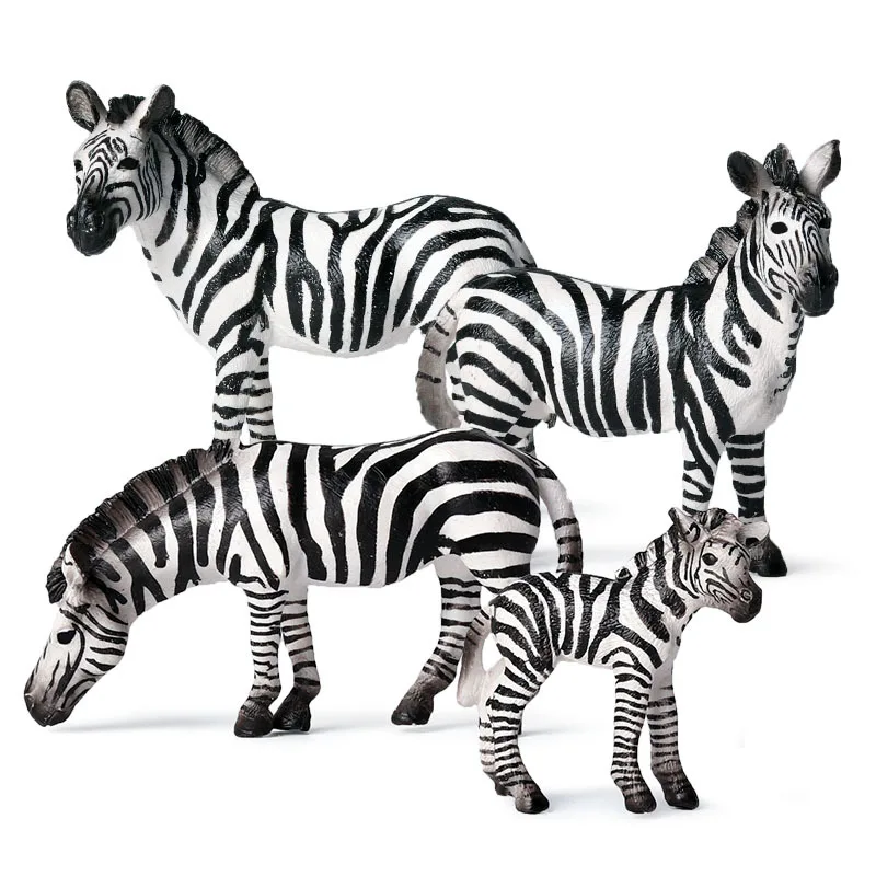 

4Pcs Zebra Family Figures Simulation Wild Animal Foal Figurine Model Educational Toy For Kids