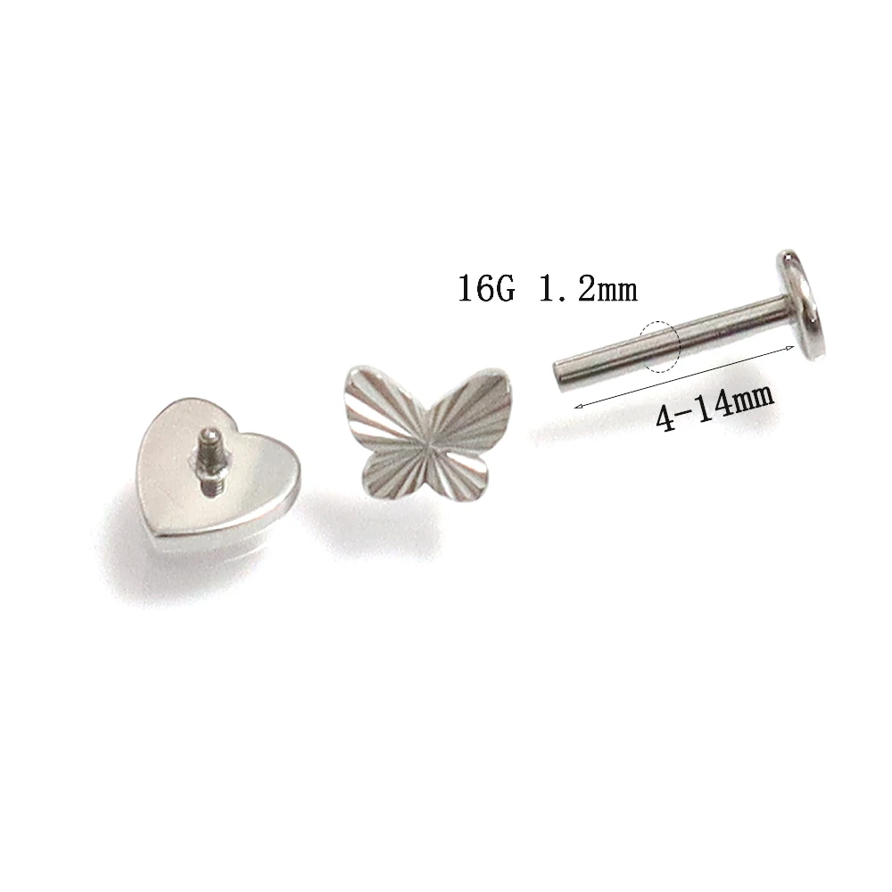 1 Pcs F136 Titanium Earrings Butterfly Love Lip Stud Threaded 16G Ear Bone Nose Jewelry Implanted Pole Body Piercing Jewelry