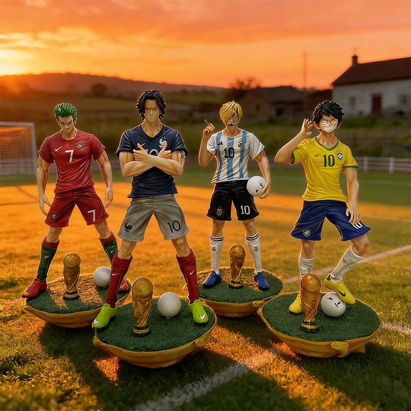 

35cm Animated Character Players Cos Luffy Essolon Sanji Football Action Figure Model Toy Display Birthday Gift
