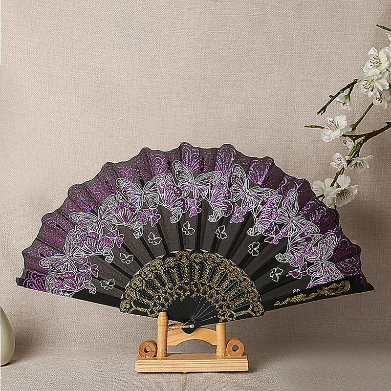 Butterfly Gilding Fan women Folding Fan Dance Fan Ancient Plastic Fan Gift Decorative Fans Chinese Hanfu Accessories