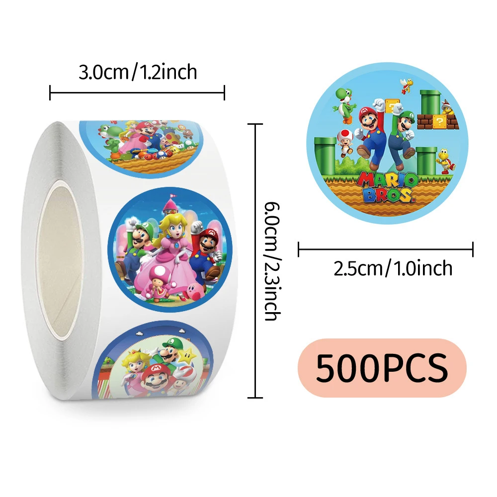 

500pcs/roll Anime Game Super Mario Bros Cartoon Stickers Funny DIY Laptop Decals Cool Decoration Sealing Sticker Reward Gift Toy