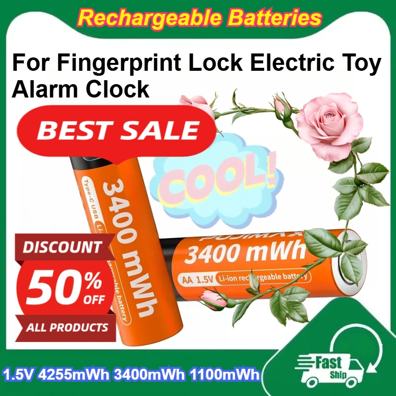 

1.5V 4255mWh 3400mWh 1100mWh Lithium Battery for Fingerprint Lock Electric Toy Alarm Clock Batteries with Type-C Charging Port