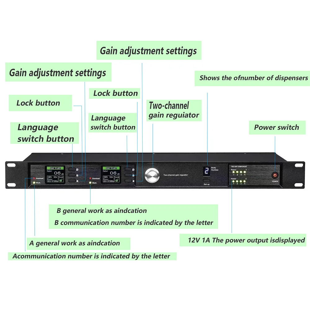 Paulkitson UA90-A2001 Wireless Microphone Antenna Combiner 18 Channel Antenna Distribution System RF Signal Booster 450-970MHz