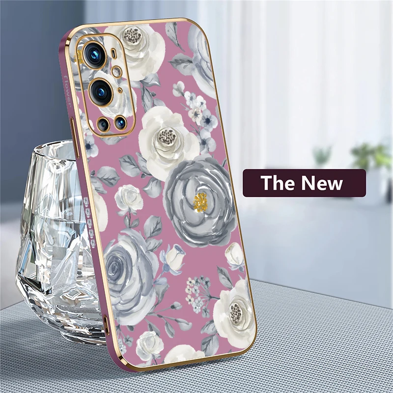 Phone Case For Oneplus Nord 3 Flower Phone Case For Oneplus N20 5G CE 2 Lite 8T 9 Luxury Shockproof Plating Silicone Cover