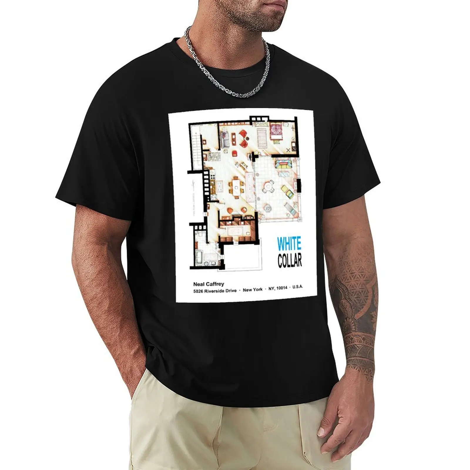 

Neal Caffrey's apartment from WHITE COLLAR T-Shirt tees hippie clothes t shirt for men