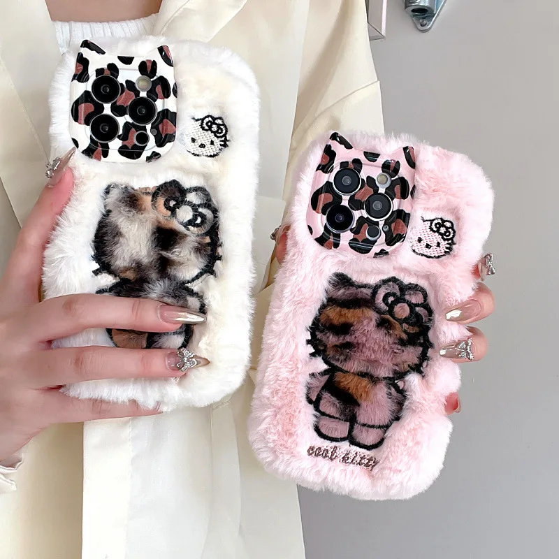 Kawaii Sanrio Anime Hello Kitty Phone Case Girl Heart Cute Cartoon Iphone15Promax Embroidery 14 Autumn Winter Cartoon Kid Gift