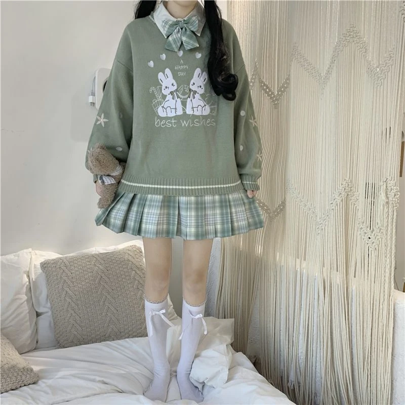 Soft cute and sweet rabbit pattern round neck pullover women\'s fall/winter 2022 Korean loose and versatile fashion sweater woman