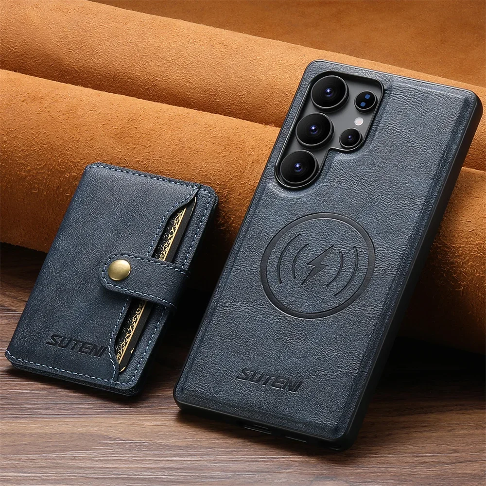 

Съемный магнитный кошелек MagSafe с держателем для карт, чехол для телефона Galaxy S25 S24 S23 S22 Ultra, защитный чехол из искусственной кожи