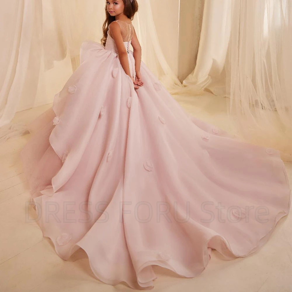 Exquisite Flower Girl Dress A-Line Floor Length with Pleat and Flowers Organza and Tulle Children Birthday Party Gowns Custom