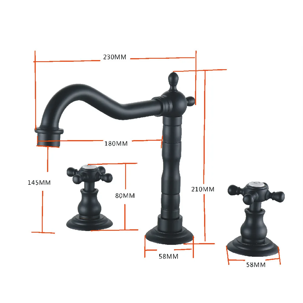 Widespread Basin Faucet Hot and Cold Antique Total Brass Sink Faucet Vessel Sink Mixer Taps Brass  Sink TAP
