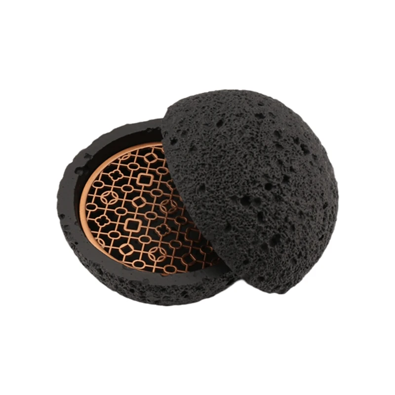

1Set Bowl Molecular Cuisine Creativity Imitate The Round Smoke Cup Black Tableware On The Fire Stone Ball Plate Cement + Copper